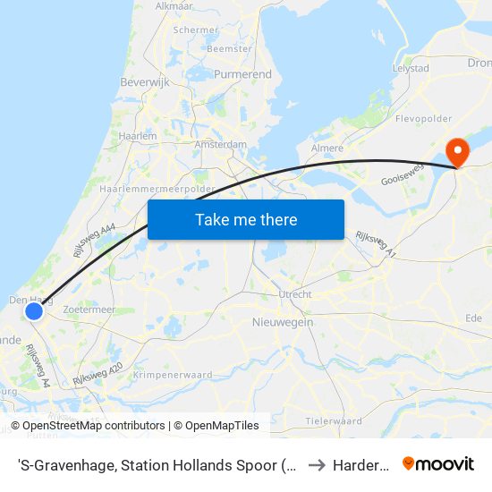 'S-Gravenhage, Station Hollands Spoor (Perron A) to Harderwijk map