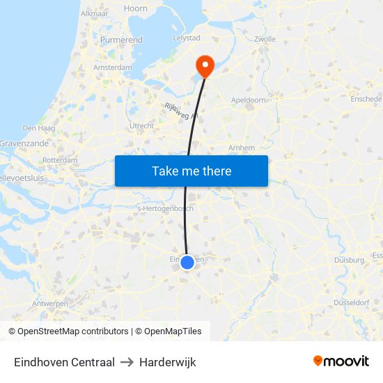 Eindhoven Centraal to Harderwijk map
