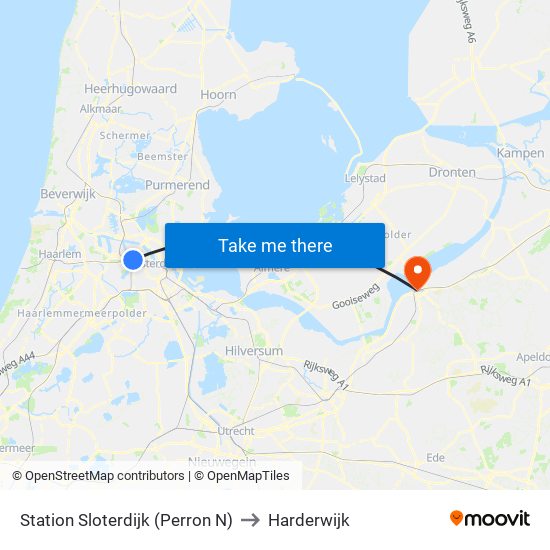 Station Sloterdijk (Perron N) to Harderwijk map