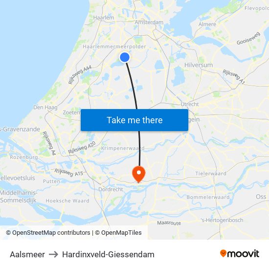 Aalsmeer to Hardinxveld-Giessendam map