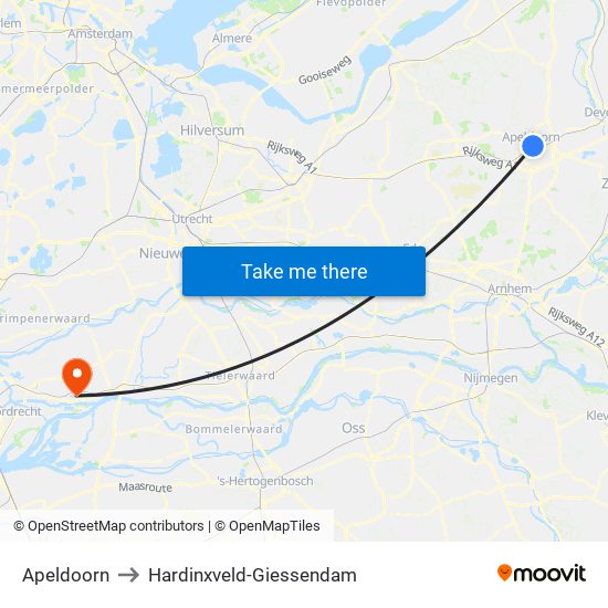 Apeldoorn to Hardinxveld-Giessendam map
