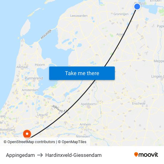 Appingedam to Hardinxveld-Giessendam map