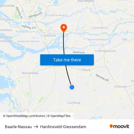 Baarle-Nassau to Hardinxveld-Giessendam map