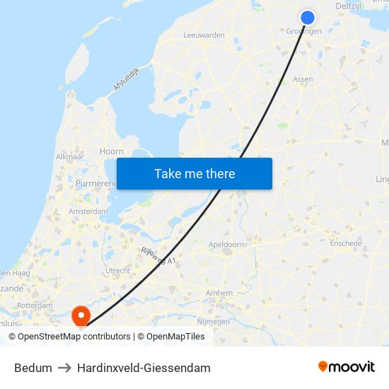 Bedum to Hardinxveld-Giessendam map
