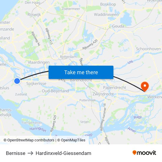 Bernisse to Hardinxveld-Giessendam map