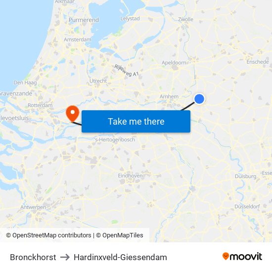 Bronckhorst to Hardinxveld-Giessendam map