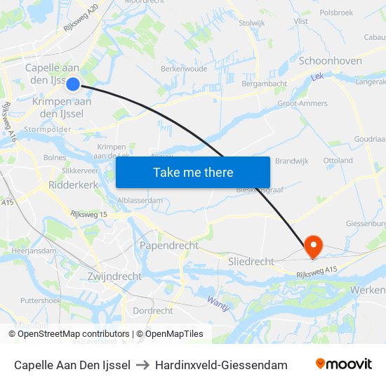 Capelle Aan Den Ijssel to Hardinxveld-Giessendam map