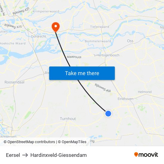 Eersel to Hardinxveld-Giessendam map