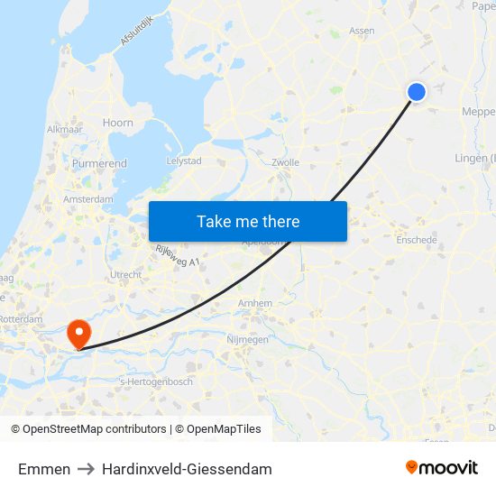 Emmen to Hardinxveld-Giessendam map