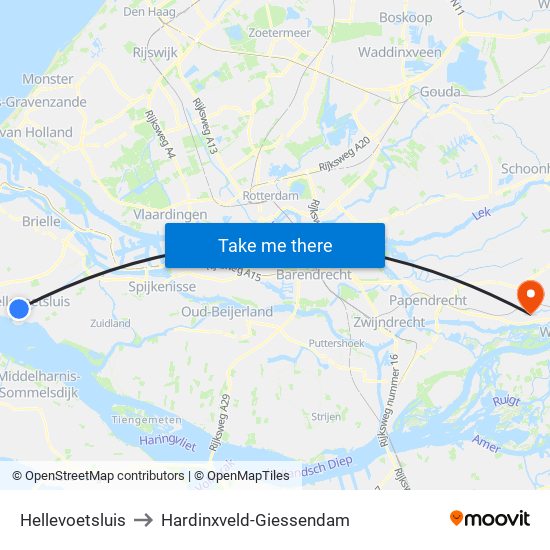 Hellevoetsluis to Hardinxveld-Giessendam map
