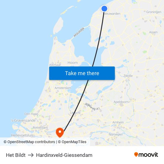 Het Bildt to Hardinxveld-Giessendam map