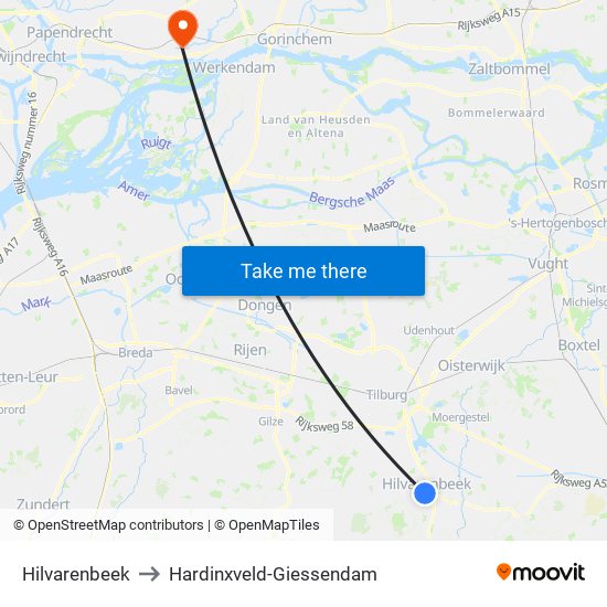 Hilvarenbeek to Hardinxveld-Giessendam map