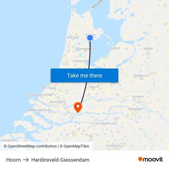 Hoorn to Hardinxveld-Giessendam map