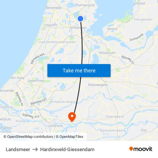 Landsmeer to Hardinxveld-Giessendam map