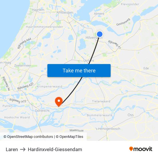 Laren to Hardinxveld-Giessendam map