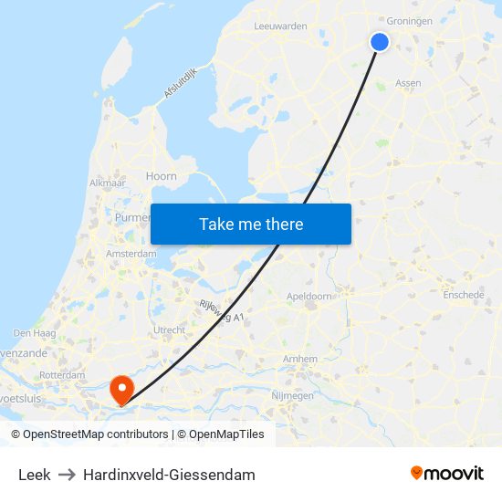 Leek to Hardinxveld-Giessendam map