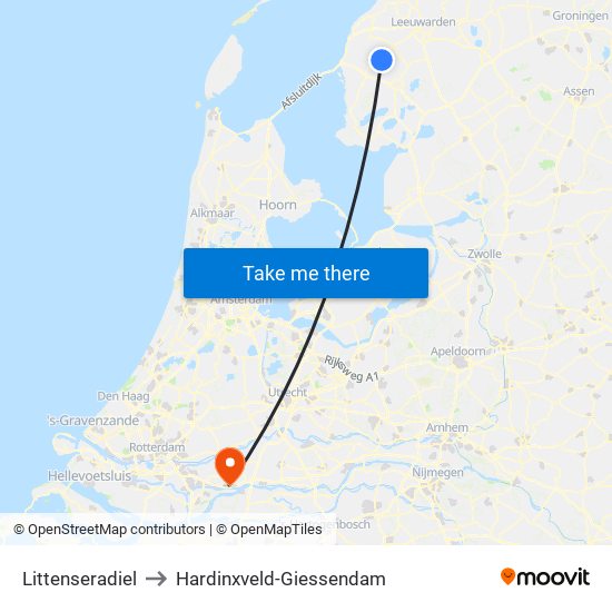 Littenseradiel to Hardinxveld-Giessendam map