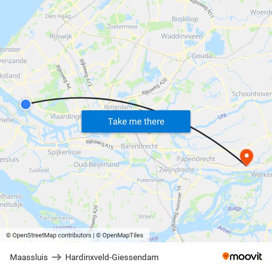 Maassluis to Hardinxveld-Giessendam map