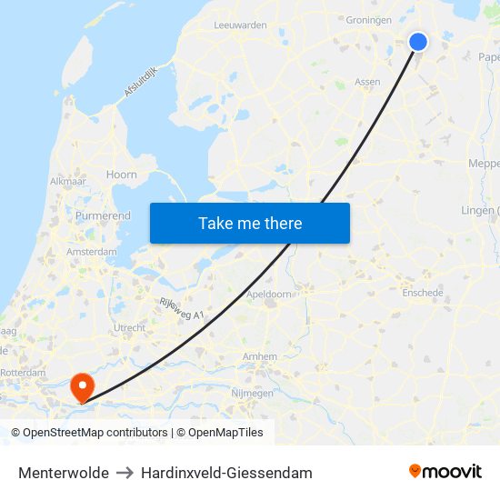 Menterwolde to Hardinxveld-Giessendam map