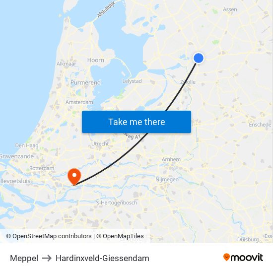 Meppel to Hardinxveld-Giessendam map