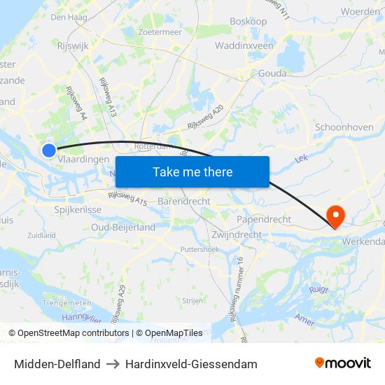 Midden-Delfland to Hardinxveld-Giessendam map