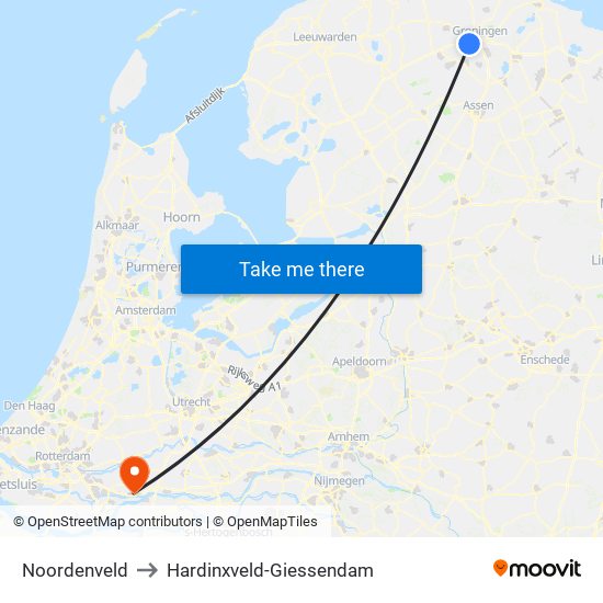 Noordenveld to Hardinxveld-Giessendam map