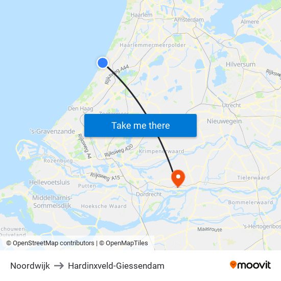 Noordwijk to Hardinxveld-Giessendam map