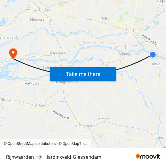 Rijnwaarden to Hardinxveld-Giessendam map