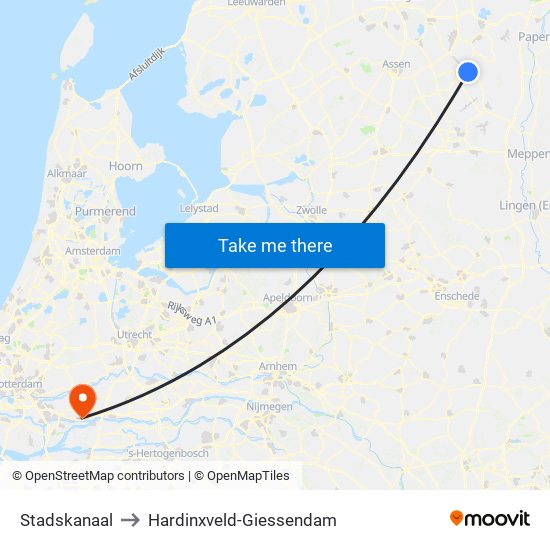 Stadskanaal to Hardinxveld-Giessendam map