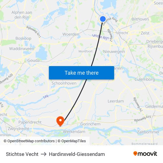 Stichtse Vecht to Hardinxveld-Giessendam map