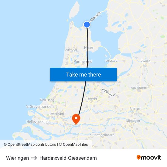 Wieringen to Hardinxveld-Giessendam map