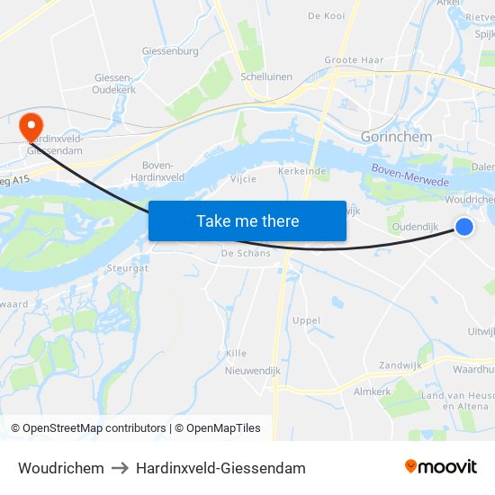 Woudrichem to Hardinxveld-Giessendam map