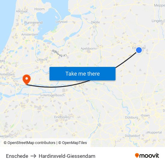 Enschede to Hardinxveld-Giessendam map