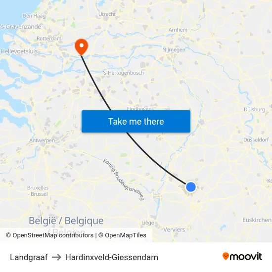 Landgraaf to Hardinxveld-Giessendam map
