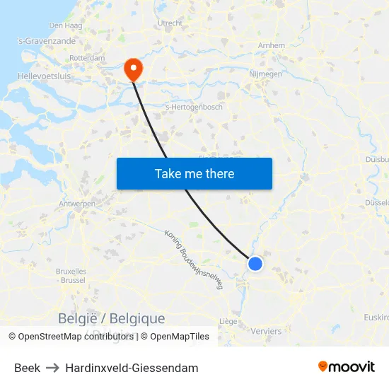 Beek to Hardinxveld-Giessendam map