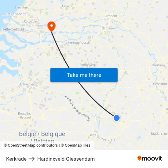 Kerkrade to Hardinxveld-Giessendam map