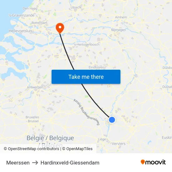 Meerssen to Hardinxveld-Giessendam map