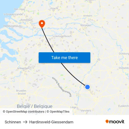 Schinnen to Hardinxveld-Giessendam map