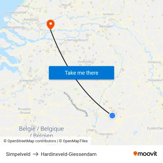 Simpelveld to Hardinxveld-Giessendam map