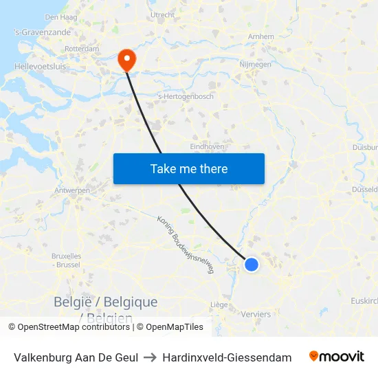 Valkenburg Aan De Geul to Hardinxveld-Giessendam map