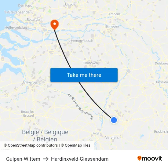 Gulpen-Wittem to Hardinxveld-Giessendam map