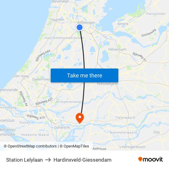 Station Lelylaan to Hardinxveld-Giessendam map