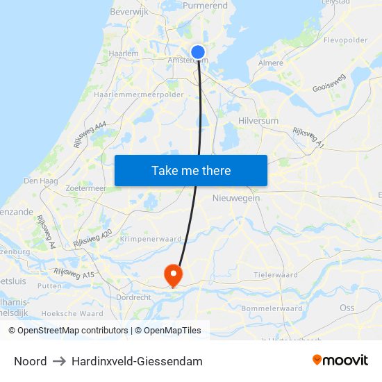 Noord to Hardinxveld-Giessendam map