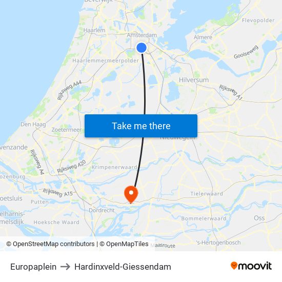 Europaplein to Hardinxveld-Giessendam map