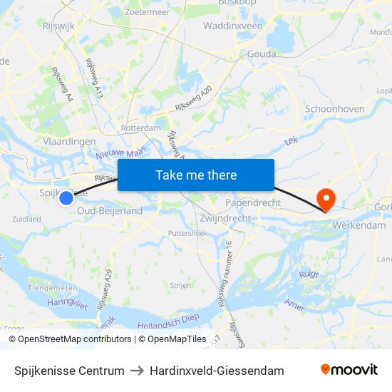 Spijkenisse Centrum to Hardinxveld-Giessendam map