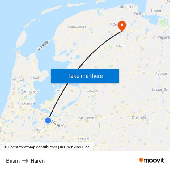 Baarn to Haren map