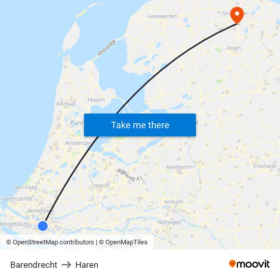 Barendrecht to Haren map