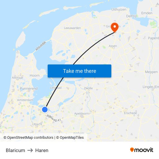 Blaricum to Haren map