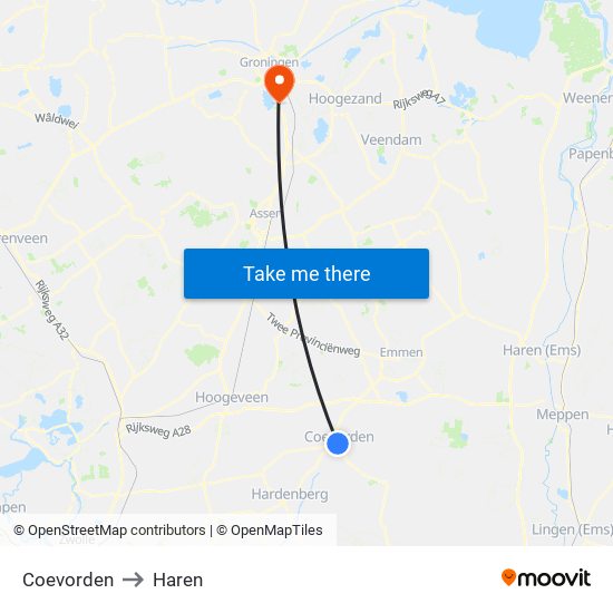Coevorden to Haren map