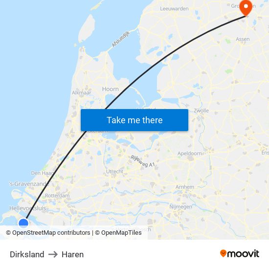 Dirksland to Haren map